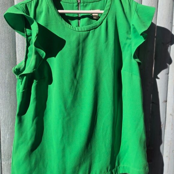 Tops - J.Crew Green Ruffle Sleeve Blouse Top Back Zip Size 8